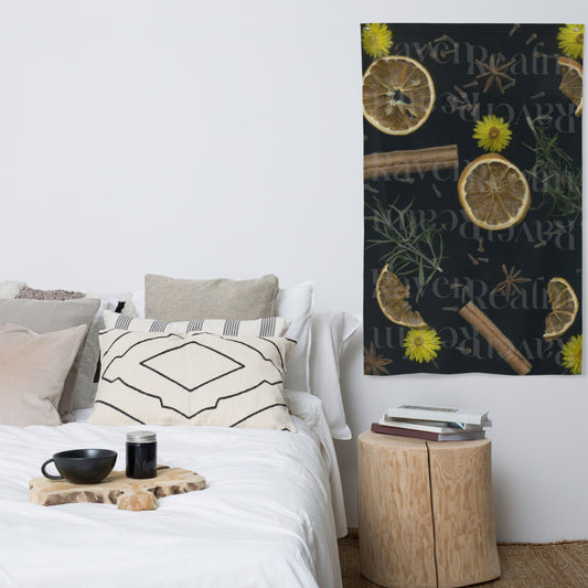 Oranges And Cinnamon Polyester Tapestry: Simmer Pot Wall Hanging