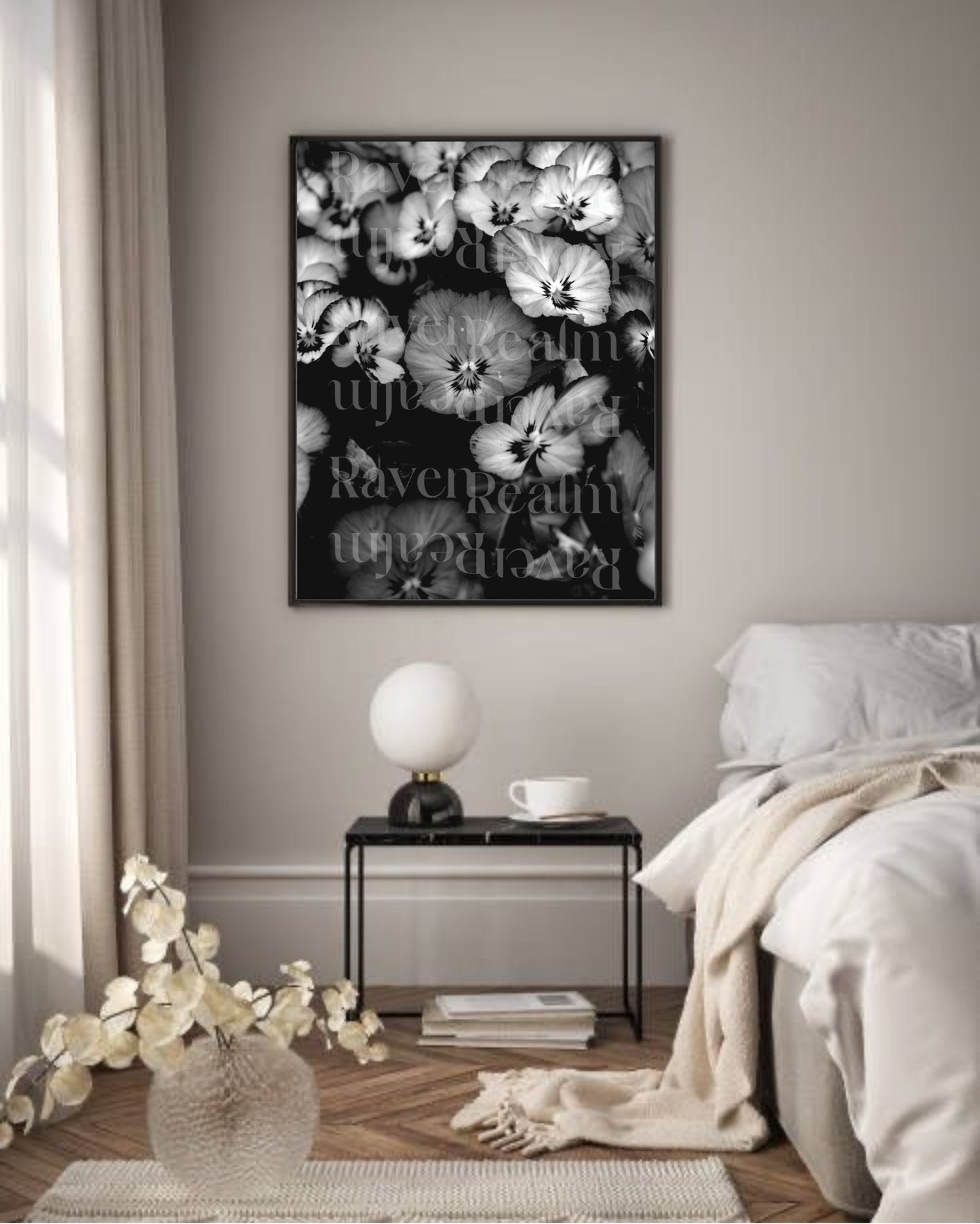Pansies Floral Print: Black And White Flowers, Wall Art