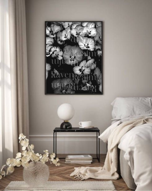 Pansies Floral Print: Black And White Flowers, Wall Art
